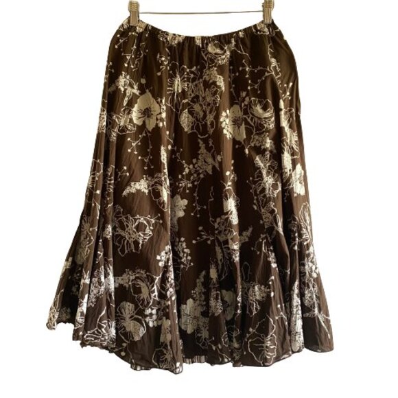 Chico's Brown Tiered Skirt White Floral Print Chico's Size 0 US Size 4 - Picture 1 of 11